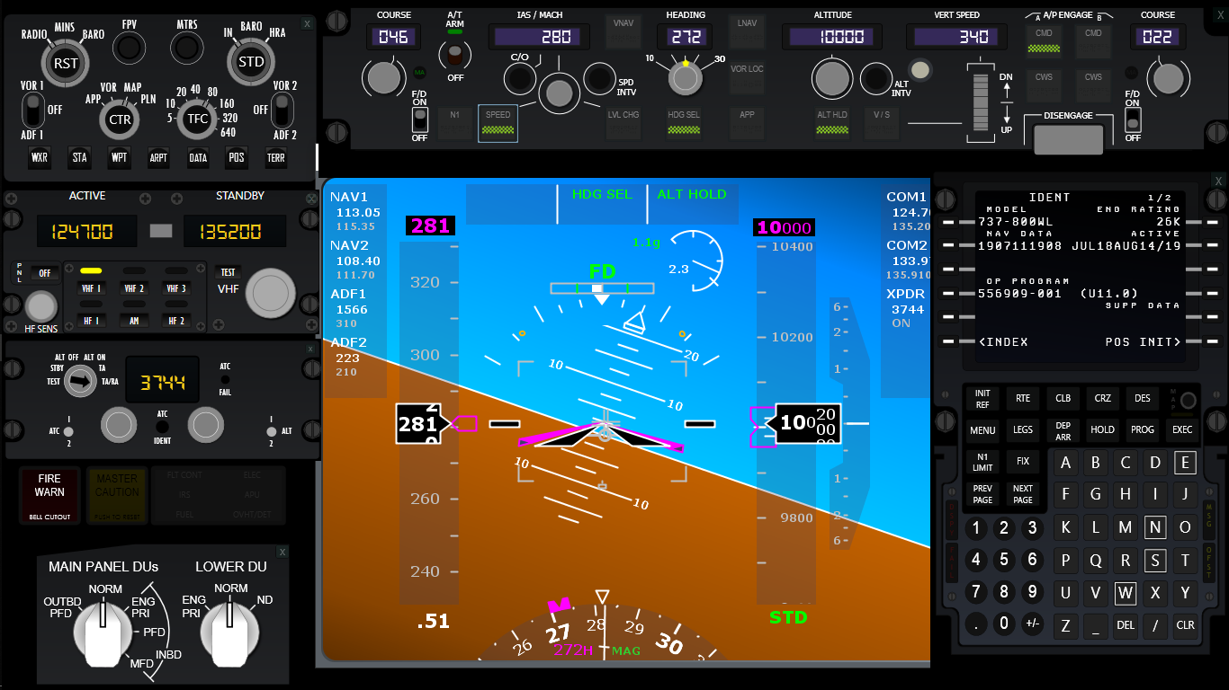 X-Panels: EFIS, MCP, VHF, Transponder, Cautions, DU Selector and FMC with XHSI